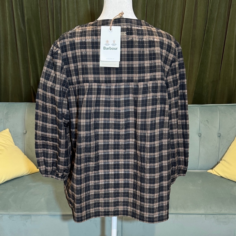Barbour Lorelle Black and Tan Checkered Blouse in Praline NWT - Picture 5 of 8